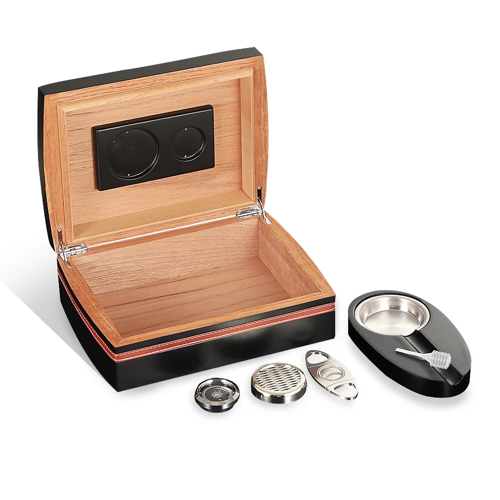 

Galiner Cedar Wood Box Cigar Humidor Travel Leather Case W Cigar Cutter Metal Pocket Cigar Ashtray Humidifier Hygrometer