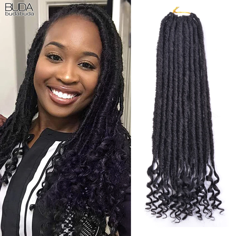 

BUDABUDA 18 Inch Dreadlocks Synthetic Hair With Curly Ends Coloring Organic Hair Faux Locs Crochet Hair Extensions For Women
