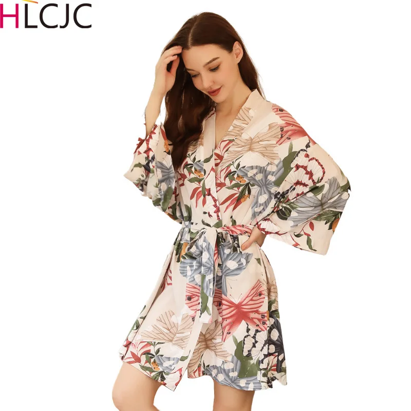 

2023 Styles New Sleepwear Robe Spring Thin Cotton-Viscose Women Nightgown Flower Printed Long-sleeve Pajamas Bathrobe for Female