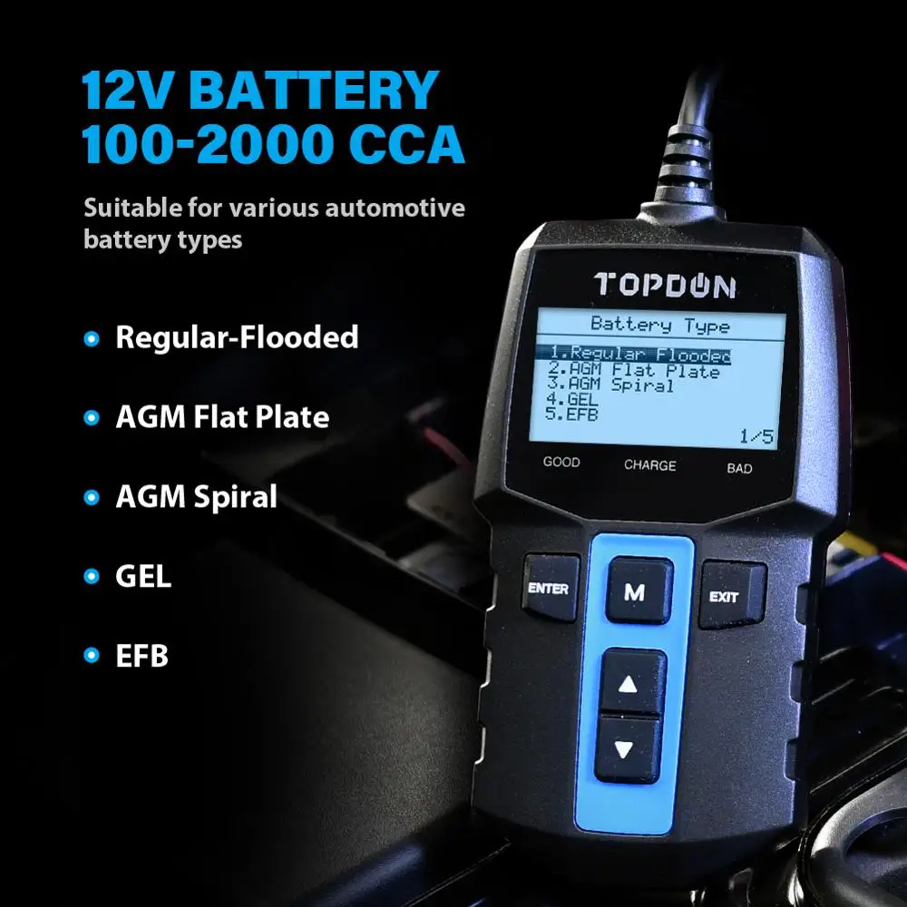 Тестер для автомобильного аккумулятора TOPDON BT100 12 В диагностический инструмент