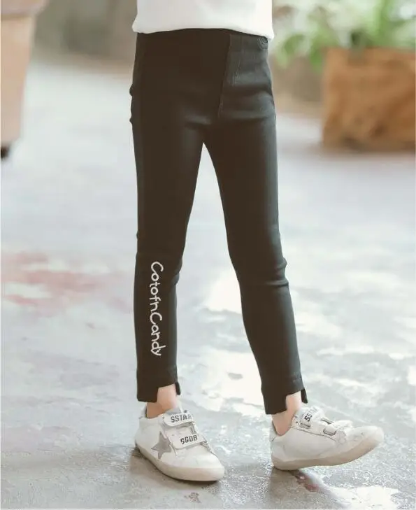 Весенние вышитые леггинсы с надписью для девочек-подростков белые черные узкие