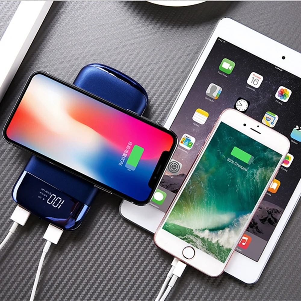QI Беспроводное зарядное устройство 30000 мАч внешний аккумулятор для iPhone Samsung Xiaomi с