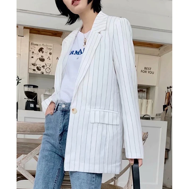 Винтажные женские полосатые куртки костюмы для офисных дам модные пальто с