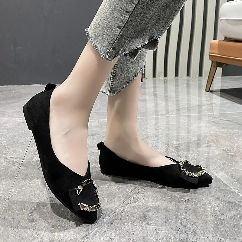 2021 Casual Woman Shoe Pointed Toe Shallow Mouth Female Footwear Knot All-Match Autumn Soft Flats Shoes