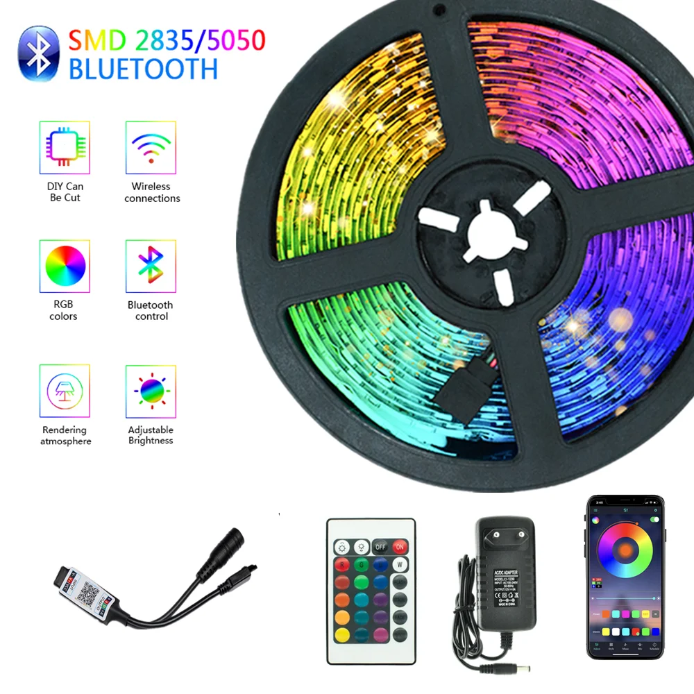 

Светодиодная ленсветильник s RGB 5050, Bluetooth, Wi-Fi, SMD2835, водонепроницаемая, задсветильник лампа, ночсветильник, светящаяся лента для спальни, теле...