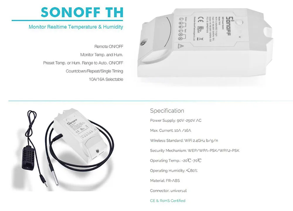 Смарт переключатель Sonoff TH10 с Wi Fi пульт дистанционного управления датчик
