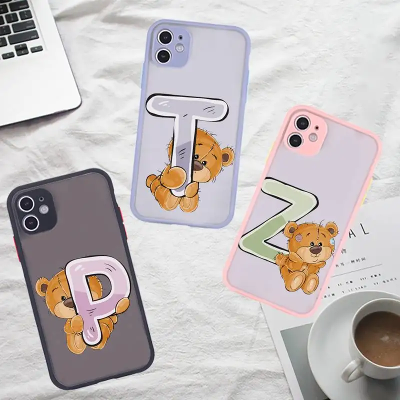 

Luxury bear letters Phone Case For iPhone 12 11 Mini Pro XR XS Max 7 8 Plus X Matte transparent Gray Back Cover