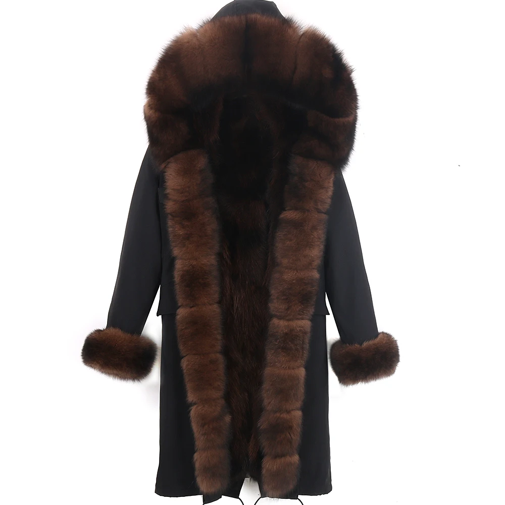 X-Long Streetwear Winter Women Natural Fur Jacket Real Fox Fur Coat Thick Warm Parka Raccoon Fur Lining Outerwear Detachable