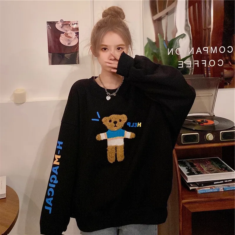 

Женская толстовка с длинным рукавом и круглым вырезом, с вышивкой