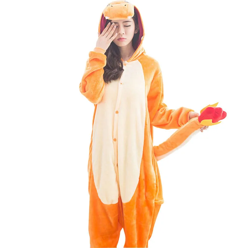 

Charmander Kigurumi Pajamas Women Adult Cute Animal Onesie Flannel Warm Winter Sleepwear Party Fancy