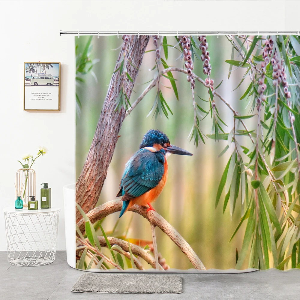 

Birds And Plants By The River In The Sunset Shower Curtains Fabric Polyester Bathroom Curtain With 12 Hooks Home Decor Supplies