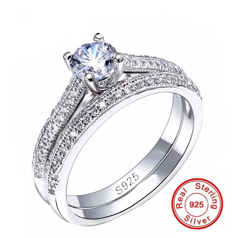 Handmade Bridal Sets Pave Diamond cz Ring 925 sterling silver Engagement Wedding band Rings for Women Charm Fine Jewelry