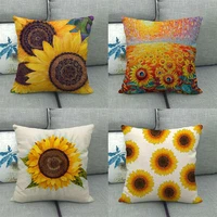 sunflower floral cushion cover cotton linen blend home bed sofa car decorative vintage office pillow case