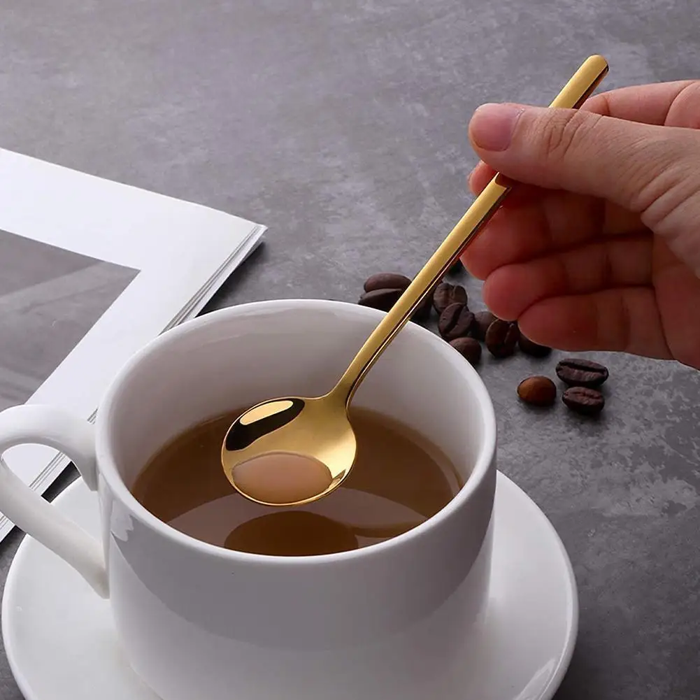 

2021 Multifunctional Golden Retro Style Steel Ice Spoon Spoon Round Coffee Bar Head Stirring Y5S9