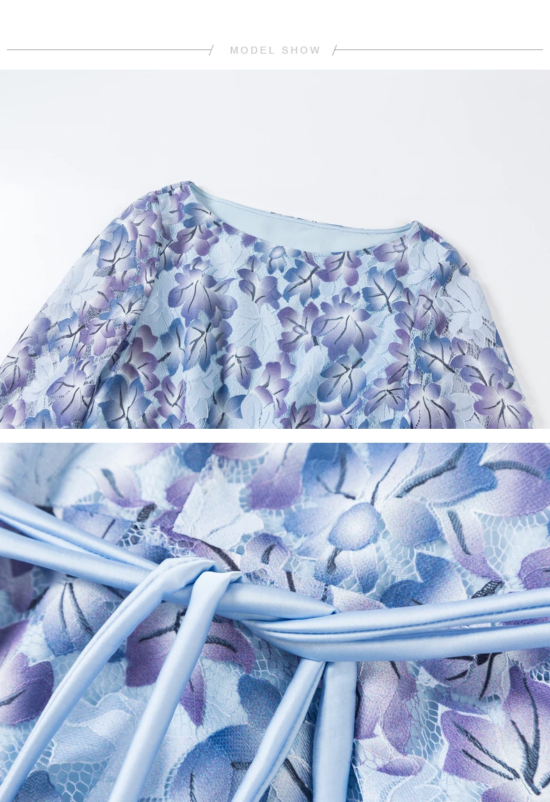 

2021 Spring Summer Casual Three Quarter Sleeve Floral Print Female A Line Long Lace Dress Women