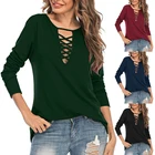 Женская футболка с длинным рукавом, V-образным вырезом