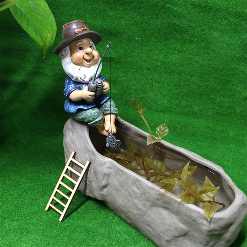 

Fishing Gnome Statue Painted Resin Crafts Outdoor Pond Landscape Ornament for Lawn Garden Courtyard Decor AUG889