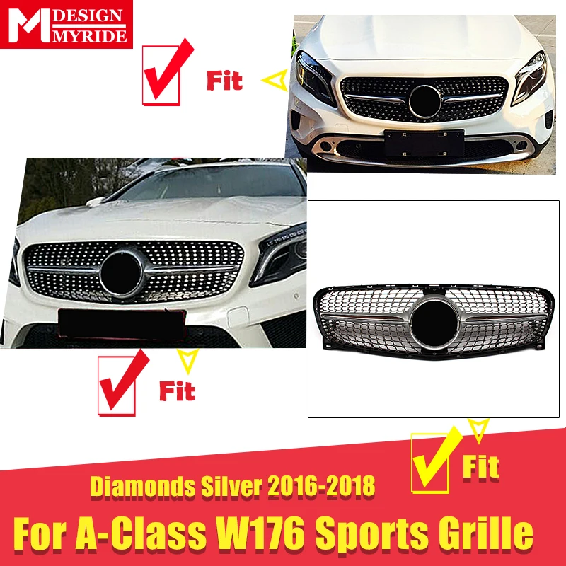 Подходит для merceesmb W176 решетка гриля с бриллиантами Спортивная A45AMG look A-Class A180 A200 A250