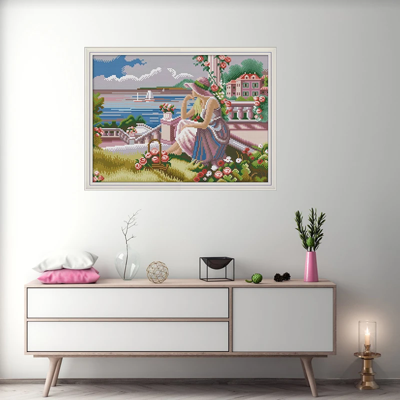 Набор для вышивки крестом Joy Sunday девушка которая выглядит на море DMC 11/14 CT ручная