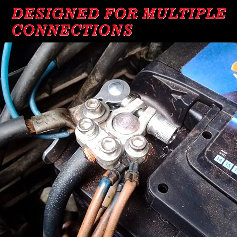 

2PCS Battery Terminal Connectors, 4 Way Battery Terminal with Hex Wrench, Excellent Copper Car Battery Terminal Quick