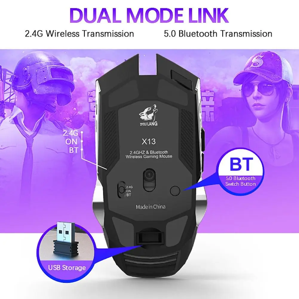

X13 Wireless Mute Rechargeable Backlight Mechanical Game Mouse for Laptops