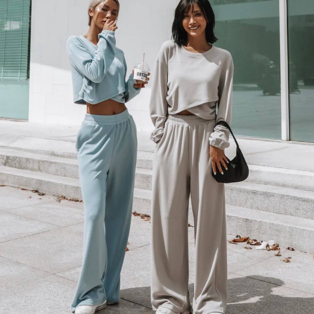 

Two Piece Set Tracksuit Women Suits Round Neck Pullover Sweatshirt with Pockets Long Pant Suit Plus Size Sets Autumn Clothes
