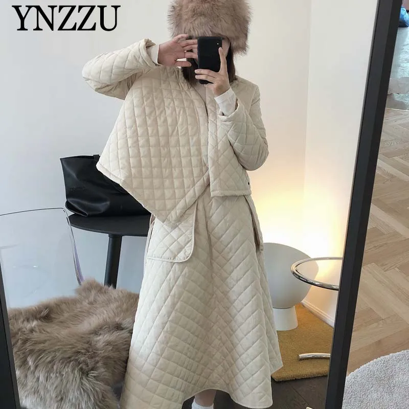 

Women Winter warm jacket Cotton padded Casual High waist Cotton Long Skirt Fashion Solid color Female suit Newest YNZZU 9O136