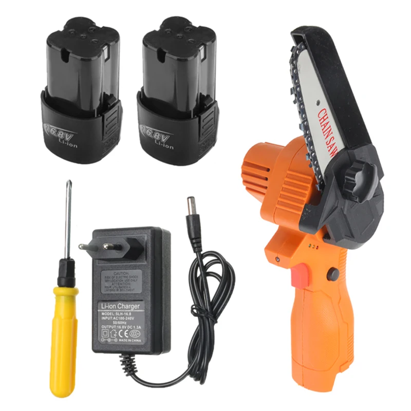 

4 Inch Mini One-handed Electric Chain Saw With 2 Rechargeable 16.8V Battery Woodworking Pruning Garden Pruner Power Tool EU Plug