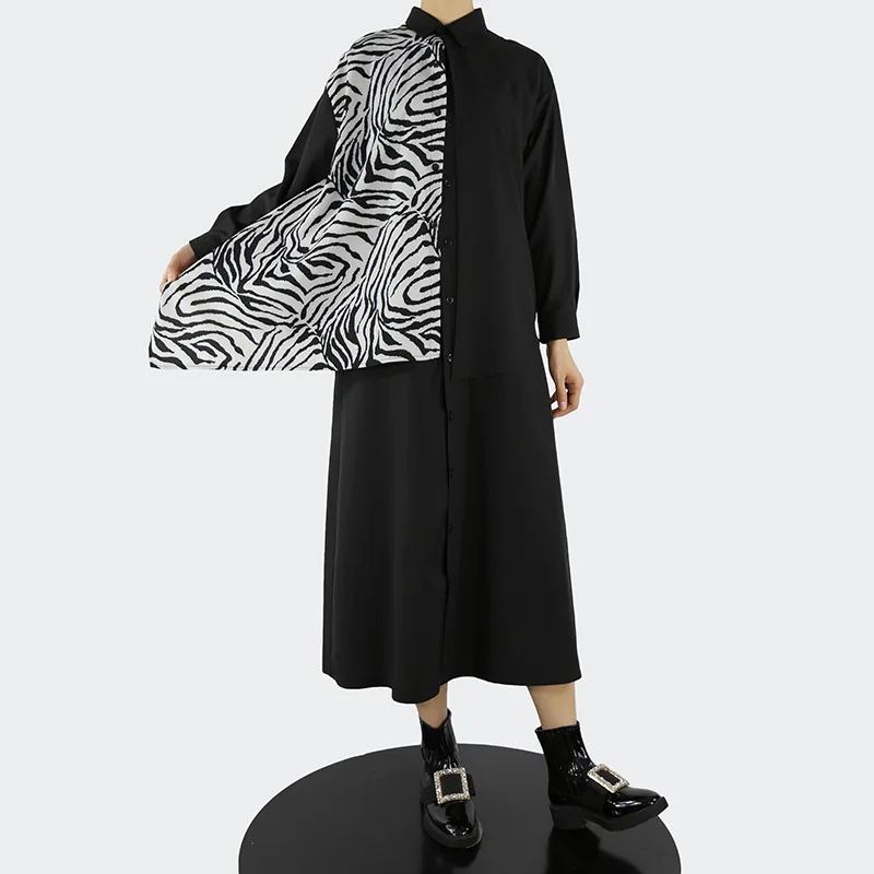 

Ladies long sleeve shirt spring and autumn new style personality zebra mosaics Europe and the United States casual loose dress