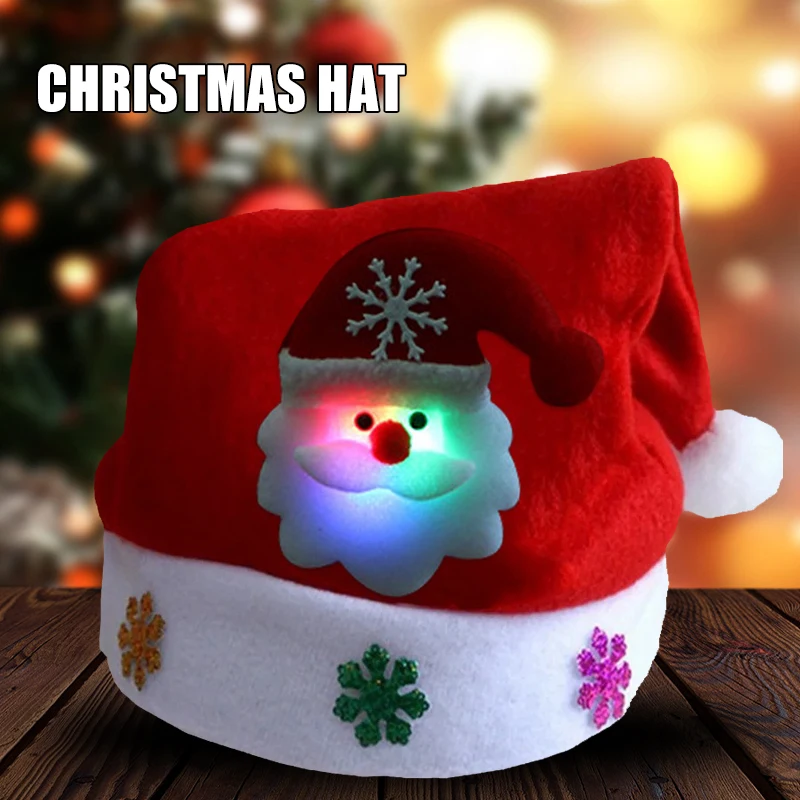 

Children's Luminous Santa Claus Hats With Christmas Decals Stylish Christmas Hats For Boys Girls Christmas Party