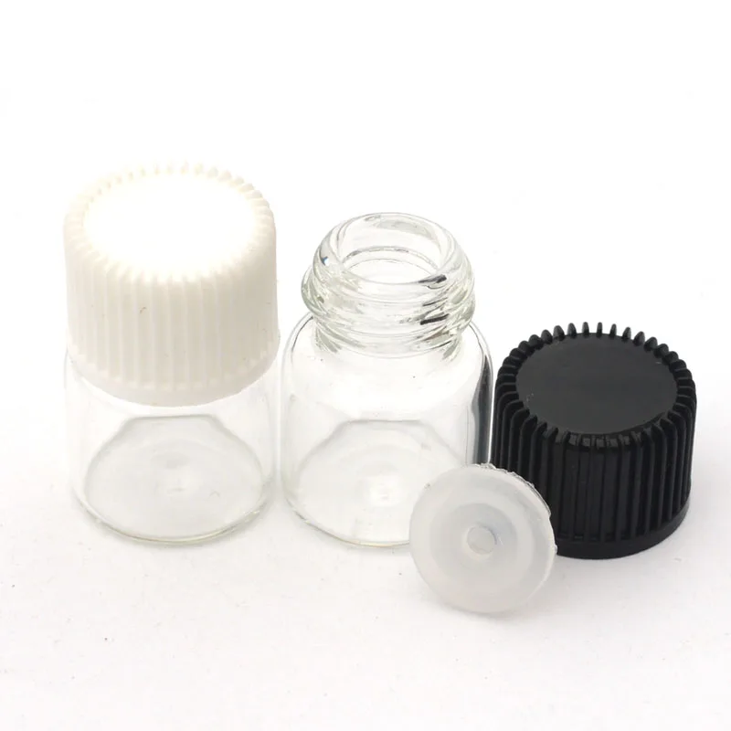 

Fast Shipping 1/4 Dram Small Clear Glass 1ml Bottle with Orifice Reducer and Cap Mini Essential Oil Liquid Vials