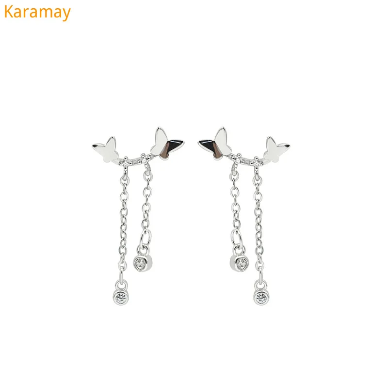 

S925 Sterling Silver Korean Earrings Double Butterfly Earrings temperament personality female anti allergy Earrings chic net re