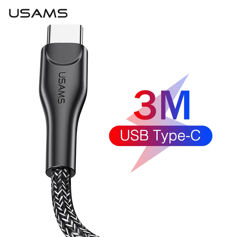 USAMS USB Type C кабель 3 м для зарядки данных мобильный телефон с нейлоновой оплеткой