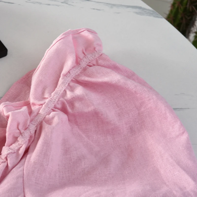 

Women's simple fashion linen elastic design Ruffle bubble sleeve Mini Shoulder Dress sweet vitality hip skirt