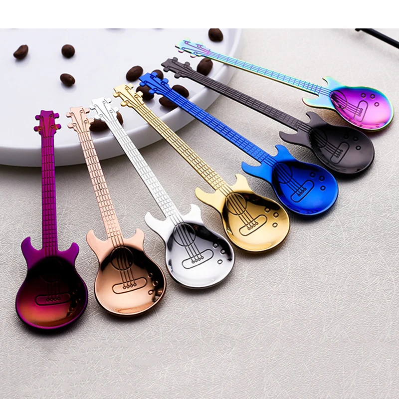 

1pcs Stainless Steel Guitar Shaped Coffee Spoon Teaspoon Children Spoon Coffee Tea Use coffee spoon