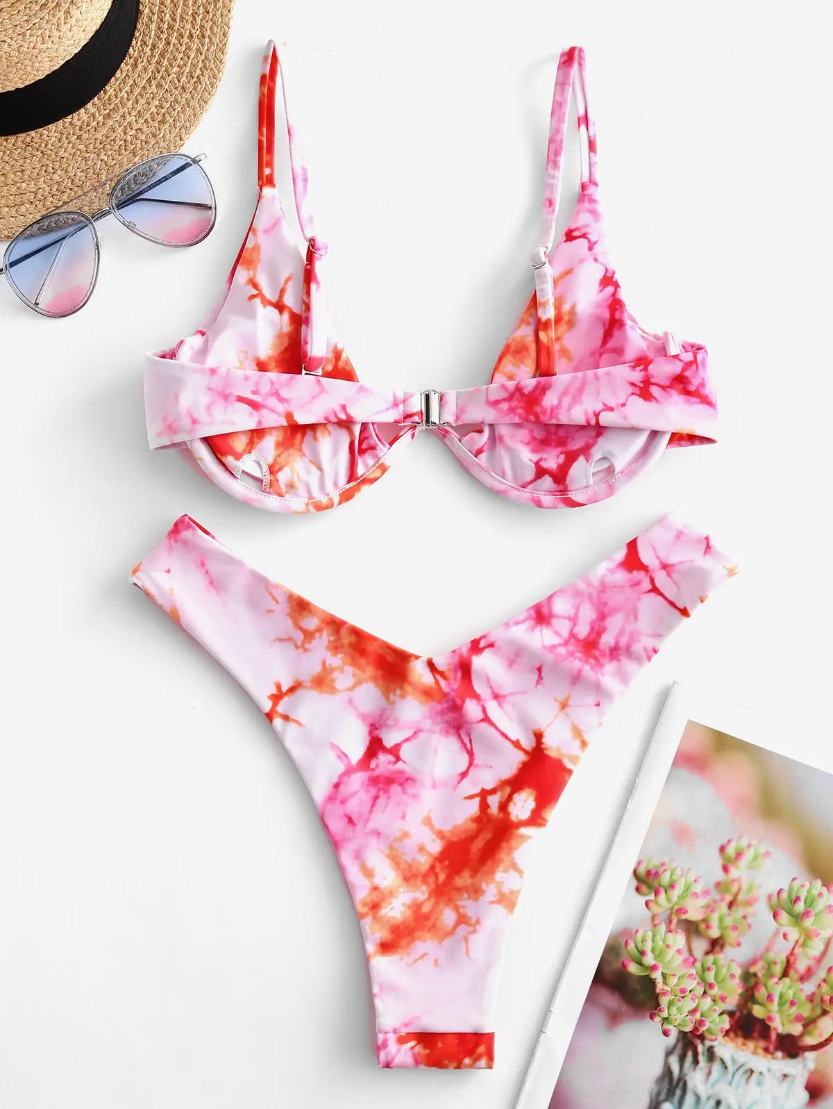 Женский купальник ZAFUL бикини с завязками и краской на косточках высокой талией