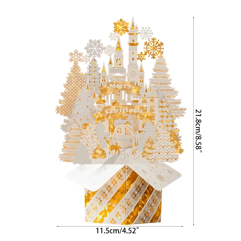 

Christmas Card Festival New Year Card Winter Holiday Greeting Cards with Envelopes Golden castle