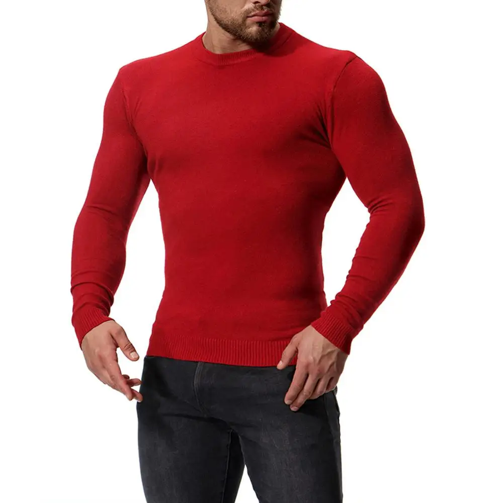 Повседневное Для мужчин шею тонкий свитер Мода одноцветное Цвет длинный рукав