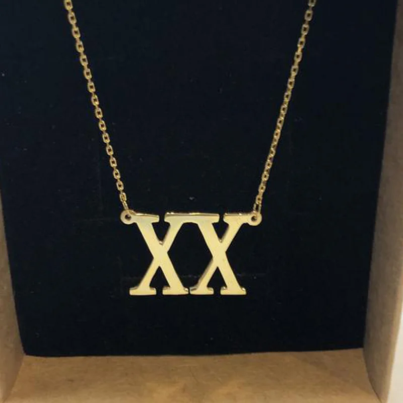 

2019 Personality Name Necklace Golden Roman Numeral Necklace Glamour Woman Jewelry Exaggerated Men's Necklace Birthday Gift BFF