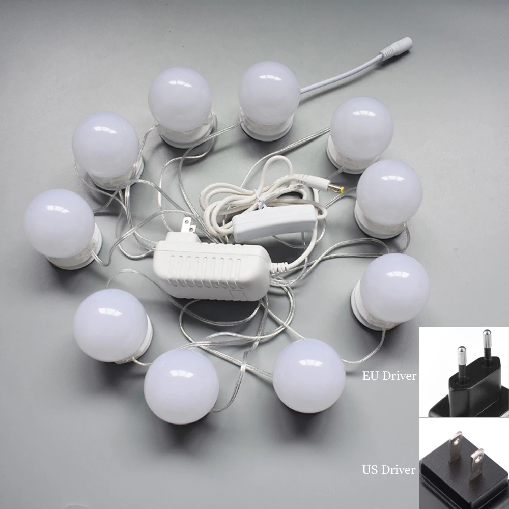 

10 Bulbs/string Hollywood Dressing Table Vanity Lights LED Makeup Mirror Light Dimmable Full Backlit Surface Mount Bathroom lamp
