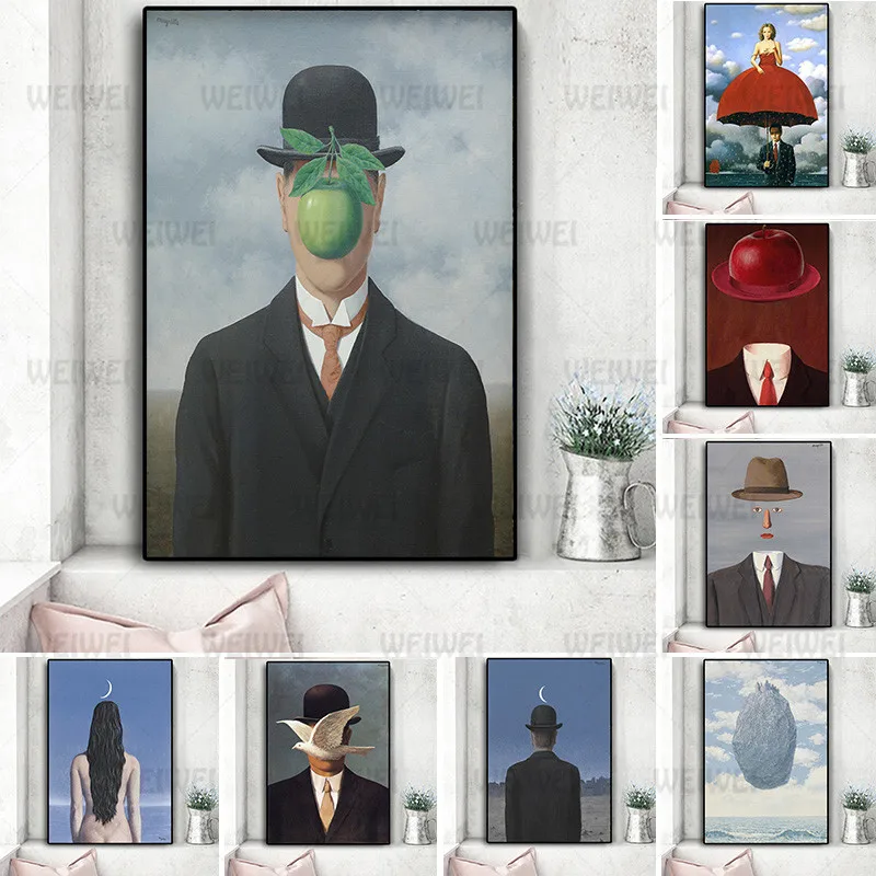 

Canvas Painting Rene Magritte Surrealism Classic Artwork Reproduction Posters and Print Wall Art Picture for Living Room Weiwei