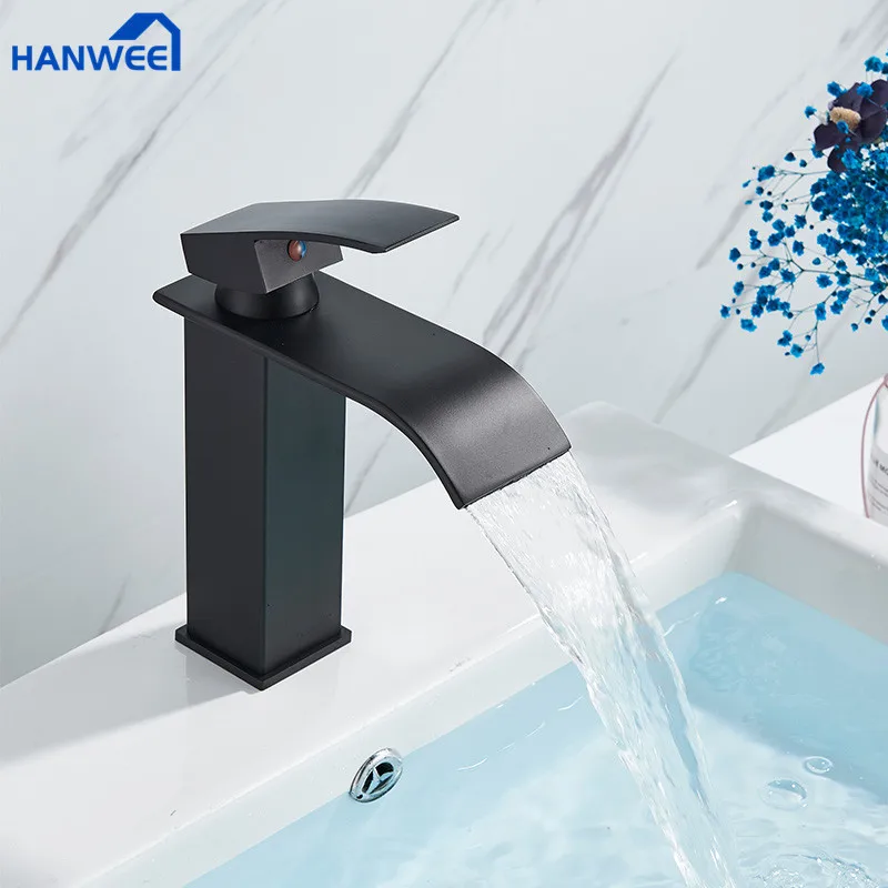 Матовый черный водопад смеситель для раковины в ванной комнате водопроводный