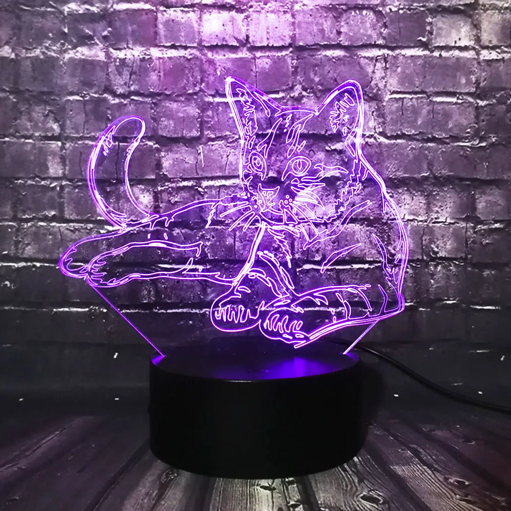 Xmas lamp Cute Animal Cat 3D LED 7 Color Change Table Night Light Decor Baby Sleep RGB Atmosphere Lava Birthday Supply Friend | Освещение
