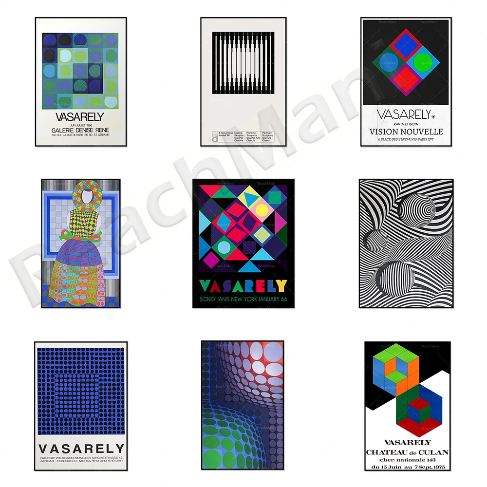 

Victor Vasarely exhibition art, optical illusion, black and white art, abstract geometric art, optical decoration poster
