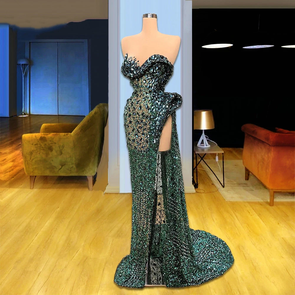 

YILIBER Evening dresses 2021 vintage vlack pearls long sleeves evening gowns beading prom dresses for women short dresses