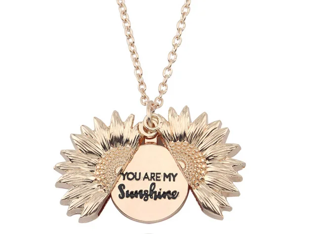 Rosegoldgold1 Премиум Двусторонняя по индивидуальному заказу с принтом «You Are My Sunshine гравировкой медальоны, подсолнечник, подвеска, ожерелье для Для женщин подарок дропшиппинг - Окраска металла: Rosegoldgold1