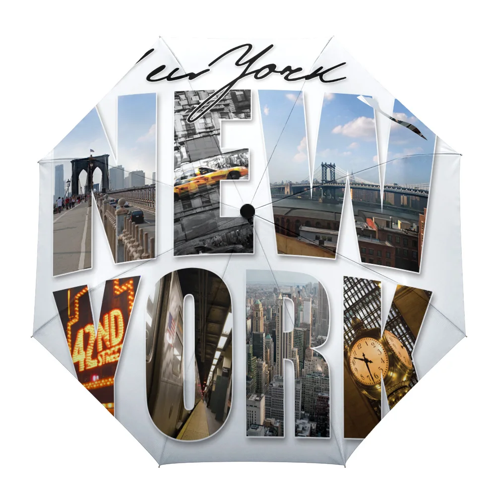 New York English Text Landscape Foldable Automatic Umbrella Luxury Men and Women Waterproof | Дом и сад