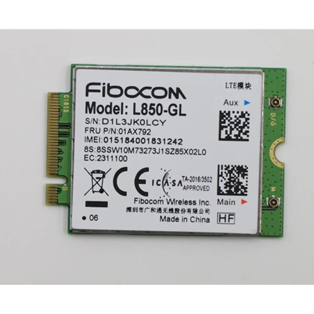 

Fibocom L850-GL WWAN Card For Thinkpad X1 carbon 6th/7th gen X280 T480 T580 T490 P52s X390 X1 Yoga 3rd gen X380 Yoga 01AX792