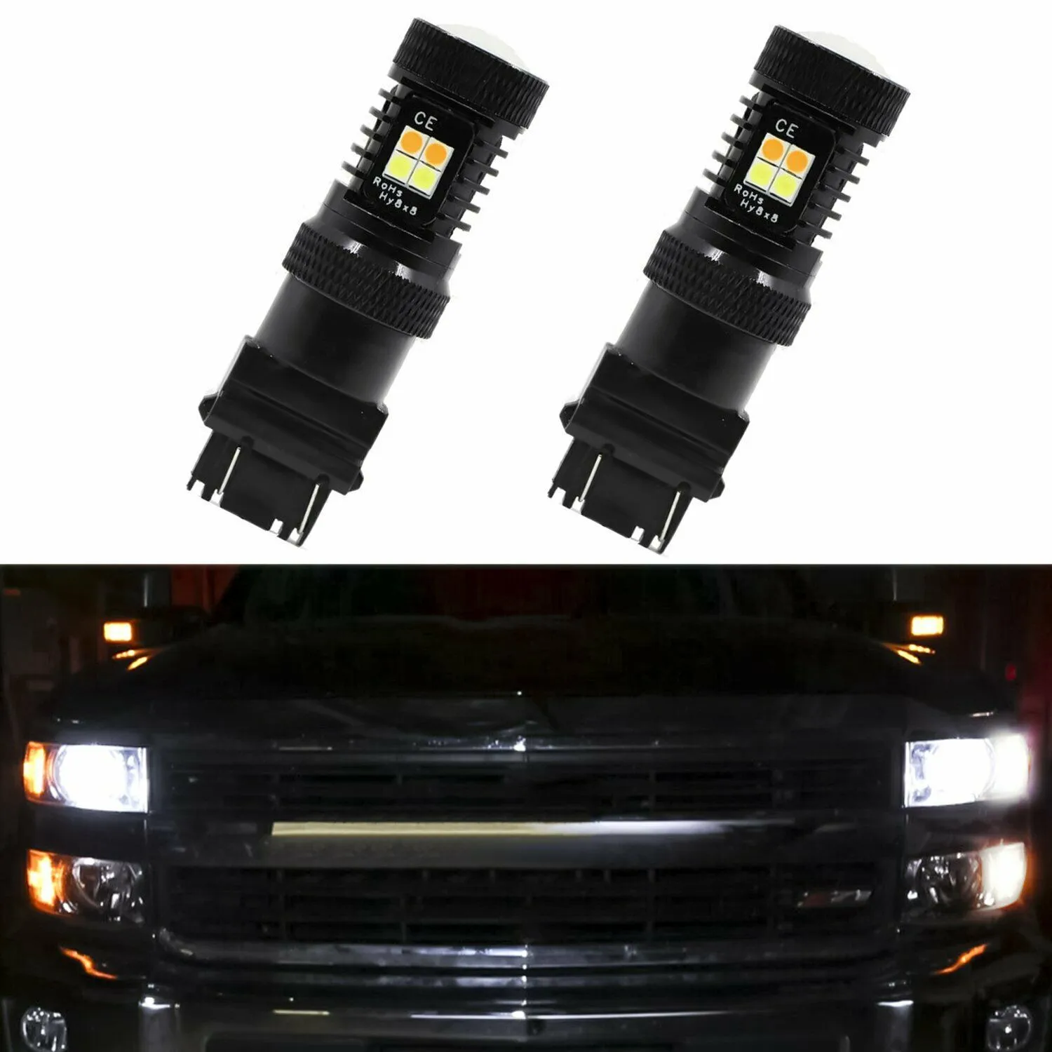 

2pcs High Power 3157 Switchback 16K LED Bulb For Chevy 3157 3157A 3057 3155 Amber White LED Turn Signal Light