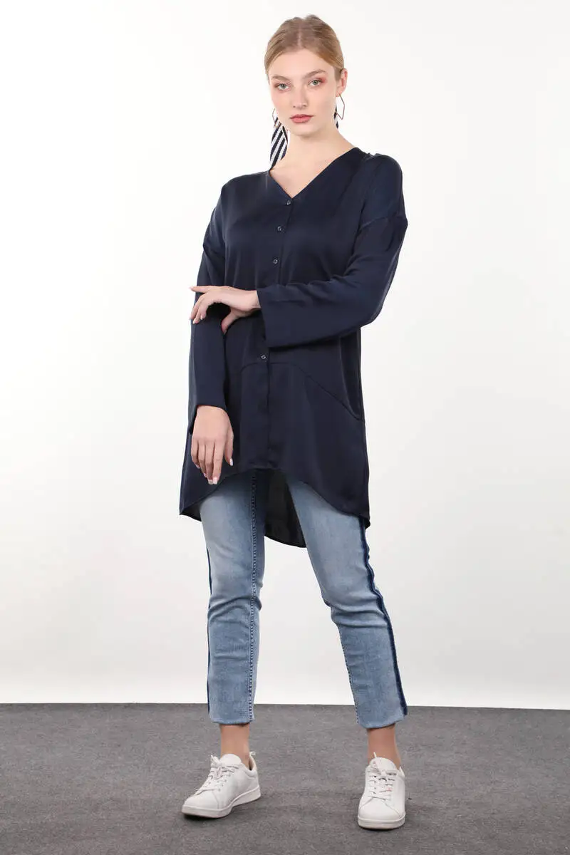 

Navy Blue Satin Womens Shirt